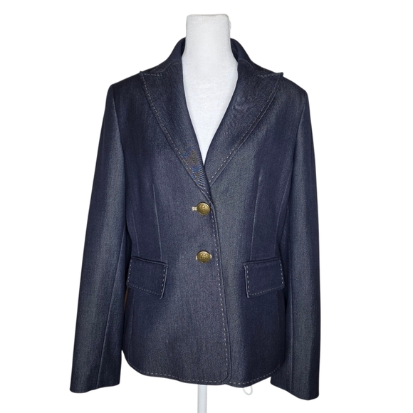 Kasper Womens 2 Button Blazer Career Business Wear Blue Denim Look Size 6 - Picture 1 of 7